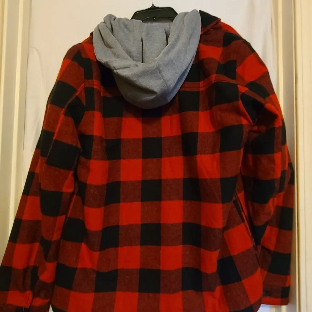 Levi's Mens Plaid Sherpa Lined Hooded‎ Shirt Jacket Small Red Buffalo